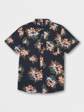 Volcom Navy Floral Short-Sleeve Button-Down Shirt